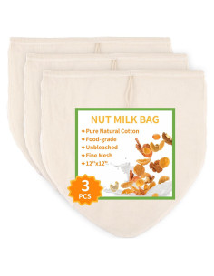 3 Bolsas de Leche de Nueces MOWPOG 30.48cm Algodón Natural