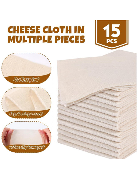 15 Paños de Queso Reutilizables FUMILE 50.8x50.8 cm Algodón Orgánico
