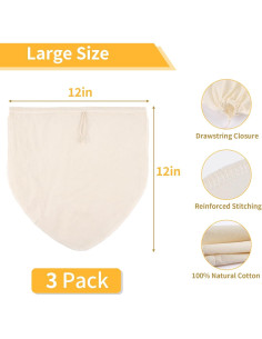 3 Bolsas de Leche de Nueces MOWPOG 30.48cm Algodón Natural 2