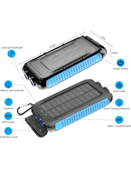 Banco de Energía Solar 49800mAh Kepswim con Linterna LED