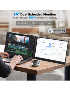 Extensor de Pantalla Doble BreezyLife S8 14" FHD 1080P USB-C/HDMI 2