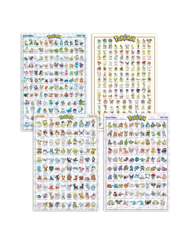 Set de 4 Pósters Pokémon Kanto Johto Hoenn Sinnoh 61x91 cm