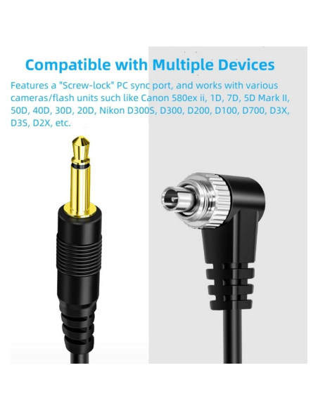 Cable de Sincronización PC 2.5mm Keabroir 1m para Flash DSLR