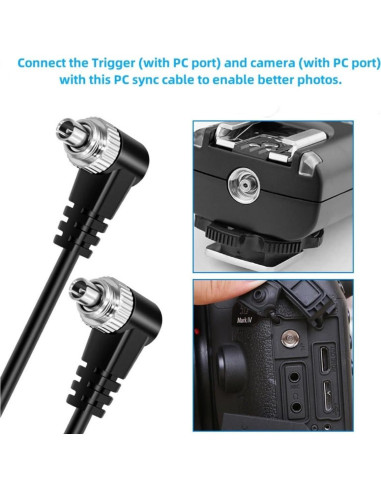 Cable de Sincronización PC 2.5mm Keabroir 1m para Flash DSLR
