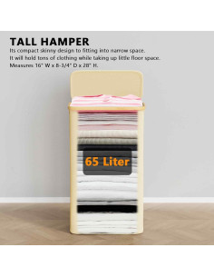 Cesta de Ropa SpaceAid Slim 65L con Tapa Beige Plegable 2