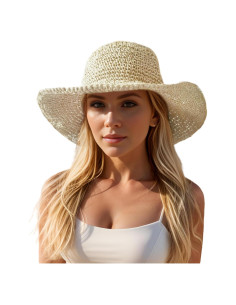 Sombrero de Paja Plegable para Mujeres Askljeby - Ala Ancha Beige