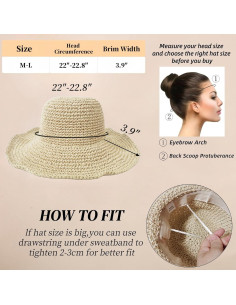 Sombrero de Paja Plegable para Mujeres Askljeby - Ala Ancha Beige 2