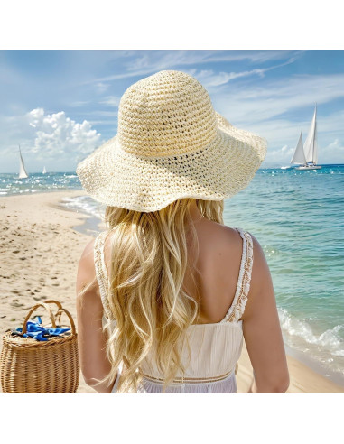 Sombrero de Paja Plegable para Mujeres Askljeby - Ala Ancha Beige