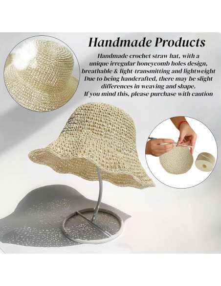 Sombrero de Paja Plegable para Mujeres Askljeby - Ala Ancha Beige