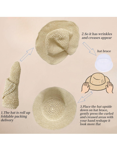 Sombrero de Paja Plegable para Mujeres Askljeby - Ala Ancha Beige
