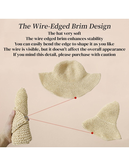 Sombrero de Paja Plegable para Mujeres Askljeby - Ala Ancha Beige