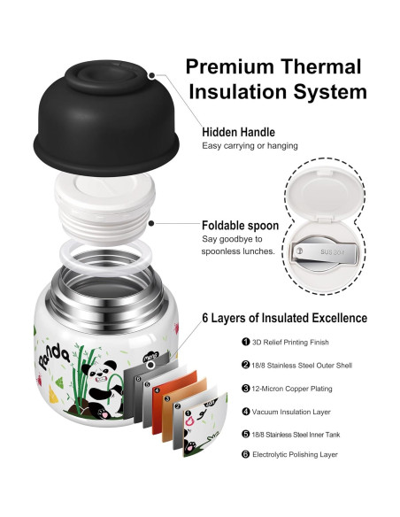 Termo Aislado KTKUDY 0.5L con Cuchara Plegable - Tarro de Comida