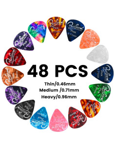 48 Púas de Guitarra Dulphee - Celuloide Perla, 3 Grosores 2