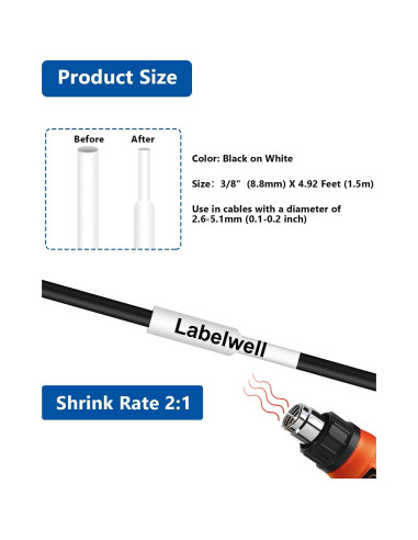 Etiquetas Termocontraíbles Labelwell HSe-221 3-Pack 8.8mm Negro