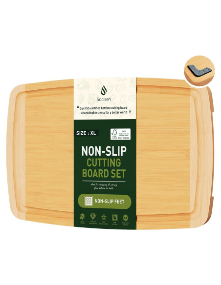 Tabla de Cortar Antideslizante Socisen de Bambú 44.5x30.5 cm