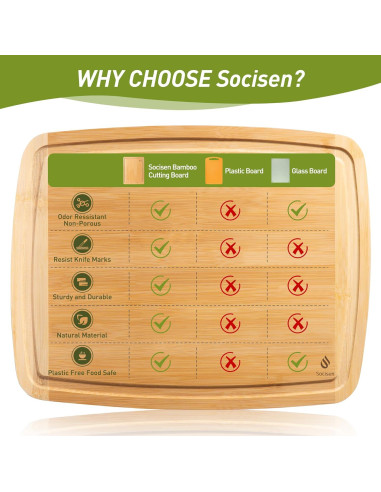 Tabla de Cortar Antideslizante Socisen de Bambú 44.5x30.5 cm