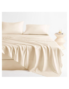 Juego de Sábanas Reina LONAVA 100% Viscosa de Bambú 4 Piezas Beige