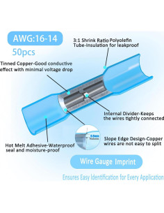 Kit de Conectores de Empalme Térmico 50 Pcs Azul 16-14 AWG 2