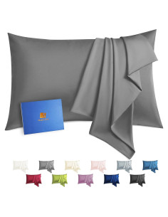 Funda de Almohada de Seda 100% Pura Silkcase Estándar Gris