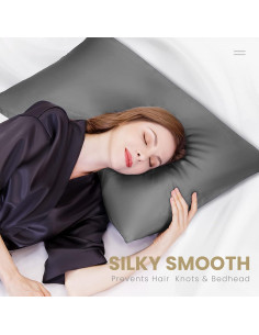 Funda de Almohada de Seda 100% Pura Silkcase Estándar Gris 2