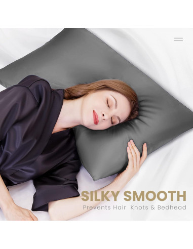 Funda de Almohada de Seda 100% Pura Silkcase Estándar Gris