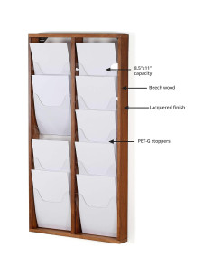 Soporte de Revistas de Pared M&T Displays Madera Oscura 2x5 Bolsillos 2