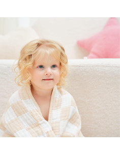 Manta de Muselina Ultra Suave HardNok 109x109 cm Cuadros Beige 2