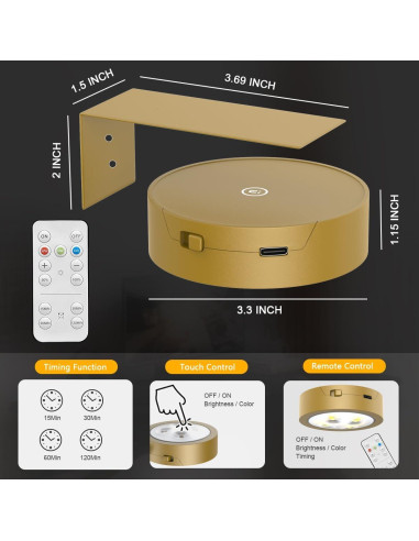 Luces LED Recargables EUIOKUN para Arte en Pared, 2 Paquete