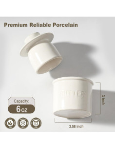 Tazón de Mantequilla con Tapa Cerámica LANDNEOO 177ml Blanco 2