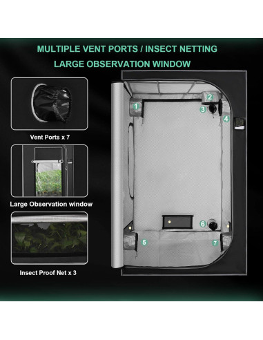 Carpa de Cultivo Interior SNIGJAT 120x120x203 cm con Mylar