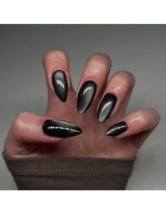 Uñas Postizas KQueenest Almendra Negra Chrome 24 Pcs 2