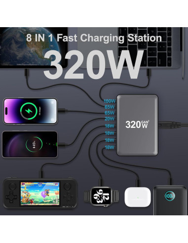 Cargador USB C 320W NXPGKEA Estación de Carga Rápida 8 Puertos