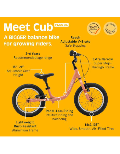 Bicicleta de Equilibrio Retrospec Cub Plus XL Rosa 14"