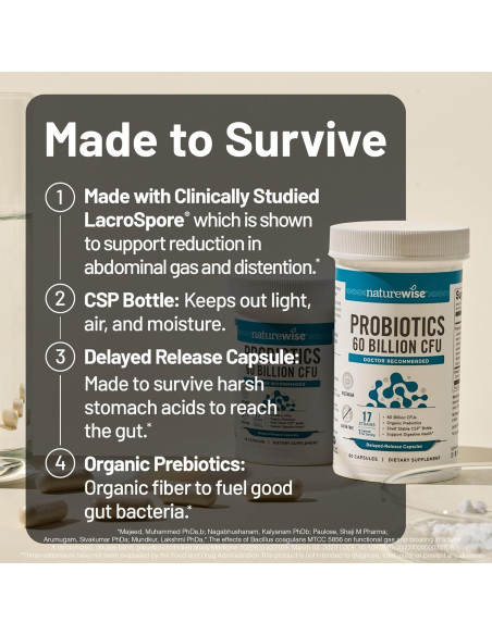 NatureWise Probióticos 60 Mil Millones CFU - 30 Cápsulas Vegetariano