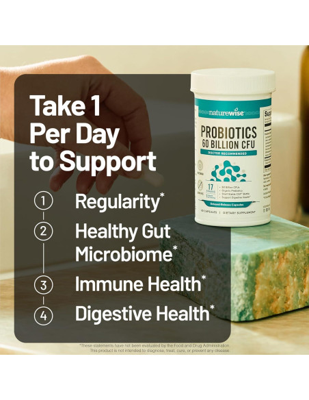 NatureWise Probióticos 60 Mil Millones CFU - 30 Cápsulas Vegetariano