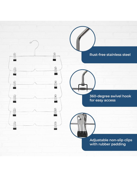 Perchas de Falda USTECH 6 Niveles - Paquete de 2, Acero Inoxidable