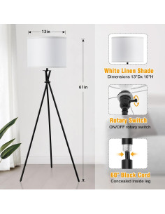 Lámpara de Pie Trípode Luvkczc Negra y Blanca 155 cm 2