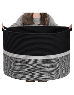 Cesta de Lavandería Grande CHICVITA 56x56x36 cm Algodón Negro