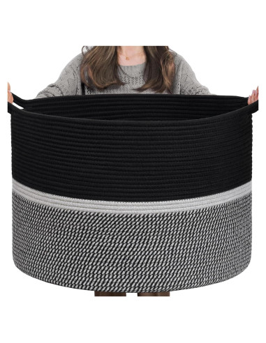 Cesta de Lavandería Grande CHICVITA 56x56x36 cm Algodón Negro