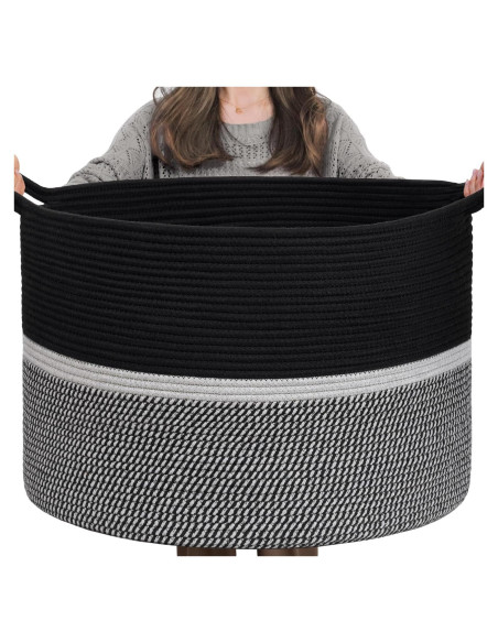 Cesta de Lavandería Grande CHICVITA 56x56x36 cm Algodón Negro