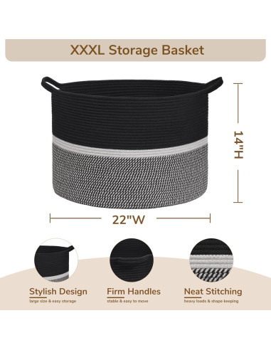 Cesta de Lavandería Grande CHICVITA 56x56x36 cm Algodón Negro