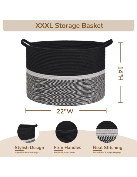 Cesta de Lavandería Grande CHICVITA 56x56x36 cm Algodón Negro