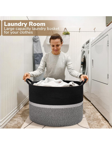 Cesta de Lavandería Grande CHICVITA 56x56x36 cm Algodón Negro