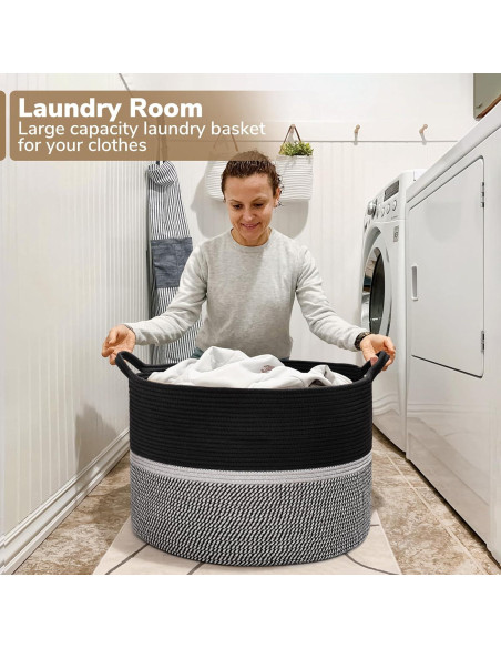 Cesta de Lavandería Grande CHICVITA 56x56x36 cm Algodón Negro
