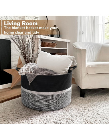 Cesta de Lavandería Grande CHICVITA 56x56x36 cm Algodón Negro