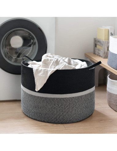 Cesta de Lavandería Grande CHICVITA 56x56x36 cm Algodón Negro