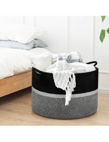 Cesta de Lavandería Grande CHICVITA 56x56x36 cm Algodón Negro