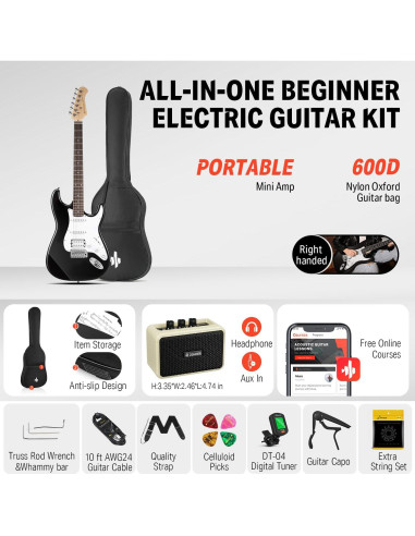 Guitarra Eléctrica Donner DST-100B 39" Completo Negro Kit