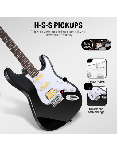Guitarra Eléctrica Donner DST-100B 39" Completo Negro Kit