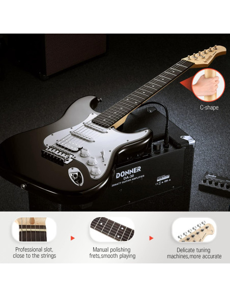 Guitarra Eléctrica Donner DST-100B 39" Completo Negro Kit